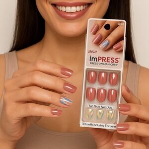 impress Press On Manicure One Shine Day 30 Nails 6 Accents No Glue Needed 93-40